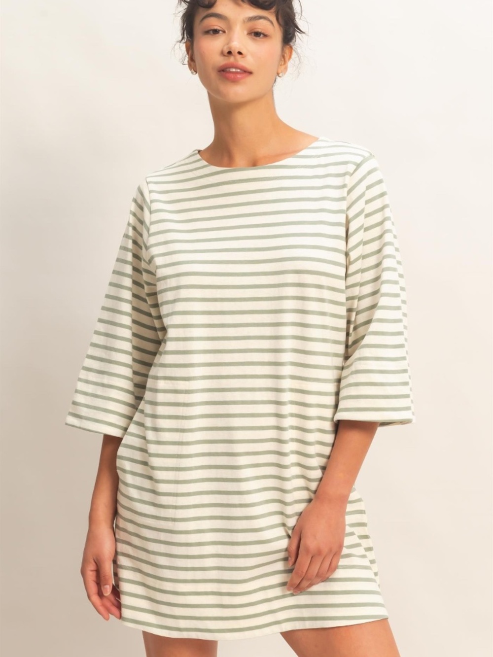 300 - Striped Half Sleeve Dress in Sage